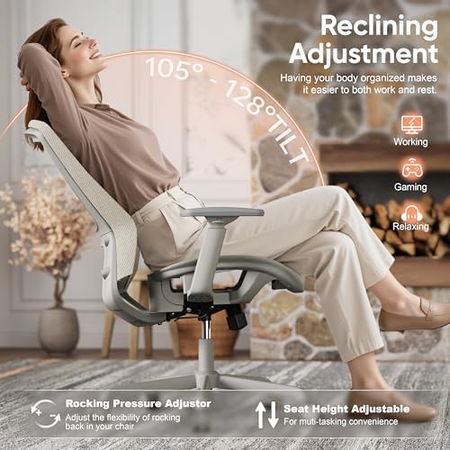 ELABEST Mesh Office Chair,Ergonomic Computer Desk Chair,Sturdy Task Chair- Adjustable Lumbar Support & Armrests,Tilt Function,Comfort Wide Seat,Swivel Home Office Chair (Beige) - Image 7
