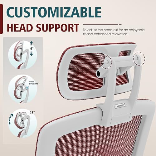 GABRYLLY Ergonomic Office Chair, High Back Home Desk Chair with 2D Flip-Up Arms, 3D Headrest, 90-120° Tilt and Wide Cushion, Big and Tall Mesh Chairs for Man Woman, Computer Task Chair Red - Image 6