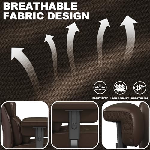 Misolant Big and Tall Office Chair with Footrest, High Back Executive Desk Chair with Adjustable Lift Armrest, 155°Recline,Lumbar Support Pillow, Faux Leather Gaming Chairs for Home or Office Brown - Image 6