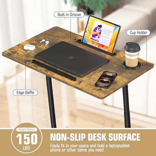Eocnrhe Treadmill Desk, Mobile Small Standing Desk with Wheels for Walking Pad, Portable Table for Laptop, Rolling Table Adjustable Height, Bedside Table,Brown - Image 7