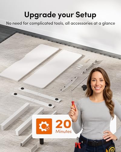 FEZIBO 55 x 24 Inchs Electric Standing Desk, Height Adjustable, Sit Stand Up, Computer Office Desk with Splice Board, White Frame/White Top - Image 6