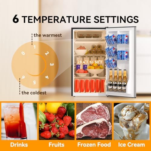 3.2 Cu. Ft. Mini Fridge with Freezer Small Refrigerator, Mini fridge for Bedroom, Dorm, Single Door, Energy Saving, Low Noise,Adjustable Thermostat,Mini Fridge for Office (Grey) - Image 7