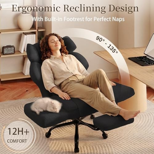 Office Chair with Flip Armrests,Big and Tall Office Chair with Foot Rest,Extra Wide Seat & Lumbar Pillow,Comfy Criss Cross Chair for Pets Sitting,Ergonomic Computer Gaming Chair,Teddy Fleece,Black - Image 6
