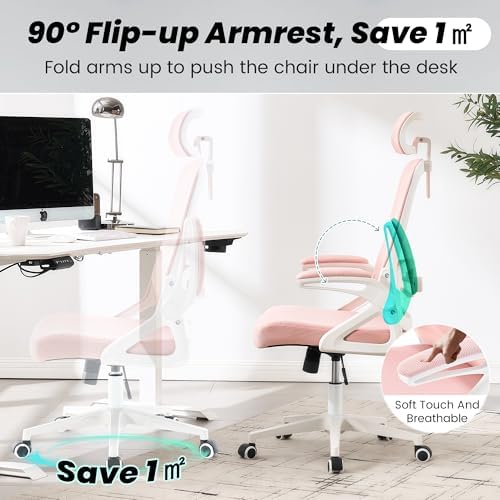 Fizzin Pink Office Chair, Desk Chair with Adjustable Lumbar Support - Image 6