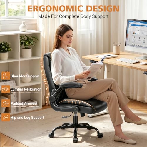 PU Leather Office Chair, Comfy Executive Chair with Flip-up Arms - Image 6