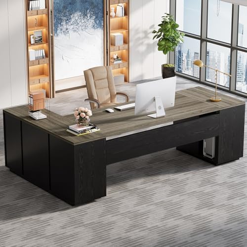 Tribesigns 85.8-Inch L-Shaped Executive Desk, Grey & Black - Image 6