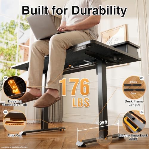 Veken 47x28 in Electric Standing Desk with Drawers, Adjustable Table, Black - Image 6