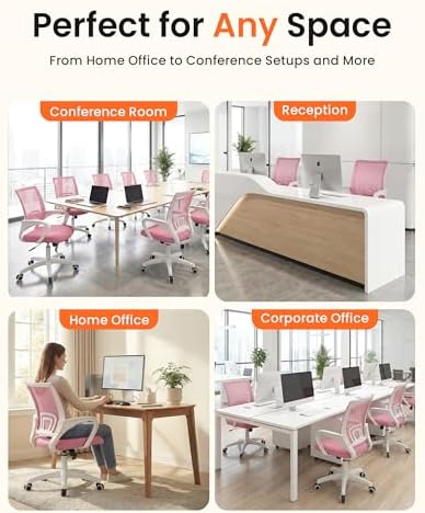 NEO CHAIR Office Computer Chair Ergonomic Mid-Back Mesh Desk Chair, Pink - Image 6