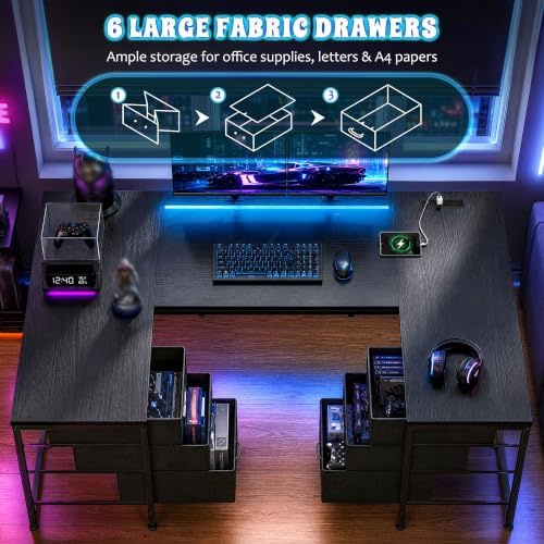 DurayLoly 67" Large Gaming Desk with Power Outlets for Bedroom,Black - Image 7
