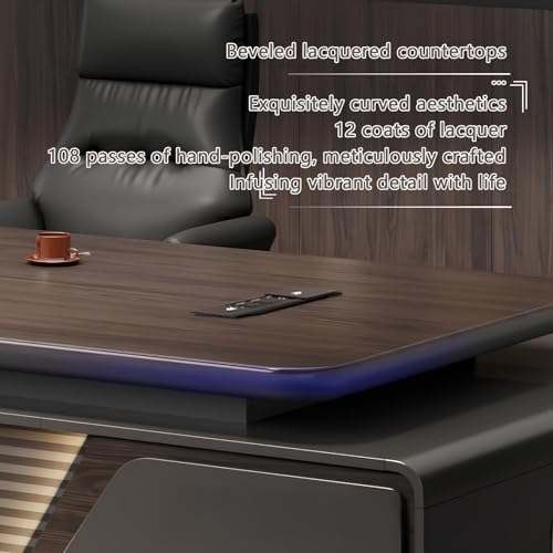 Modern L Shaped Executive Desk with Drawers & Storage, Executive Office Desk Computer Table with Aluminum Alloy Inlaid Curved Surface, Management Workstation for Home or Office(B-Right, L2.8M/110IN) - Image 7