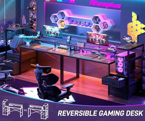 Aheaplus 59" Gaming Desk with RGB LED & Power Outlet &PC Case/Printer Stand - Image 7