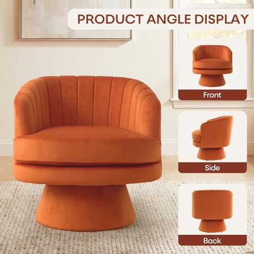 CANMOV Swivel Accent Chair with Armrest Set of 2, Modern 360 Degree Swivel Barrel Chair with Curve Back and Soft Cushion, Comfy Velvet Round Armchair Single Sofa for Living Room, Waiting Room, Orange - Image 6