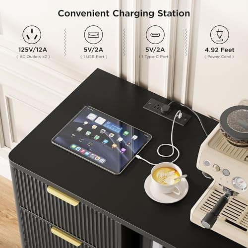 Vabches Mini Fridge Cabinet, Coffee Bar Cabinet with Fridge Space, Black - Image 6