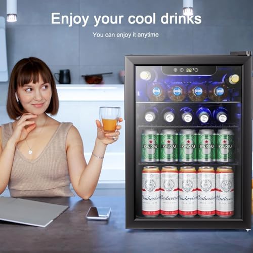 Antarctic Star Beverage Refrigerator Cooler-85 Can Mini Fridge Glass Door for Soda Beer Wine Stainless Steel Glass Door Small Drink Dispenser Digital Display for Home, Office Bar,2.6cu.ft - Image 7