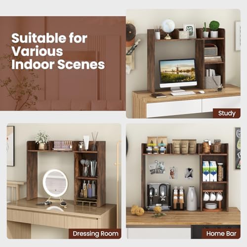 BECOMFORT Desk Hutch, Desk Organizer Shelf w/ 5 Storage Compartments, up to 27” Monitor, Wooden Display Rack, Desktop Bookshelf for Vanity Dressing Tabletop College Dorm Home & Office - Image 7