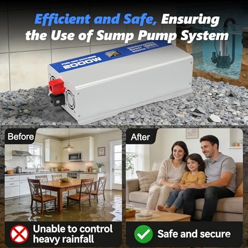 2000W Sump Pump Battery Backup System, Back Up System Pure Sine Wave Power Inverter for Emergency and Power Outage with LCD Display Auto Switching for Grid and Battery - Image 7