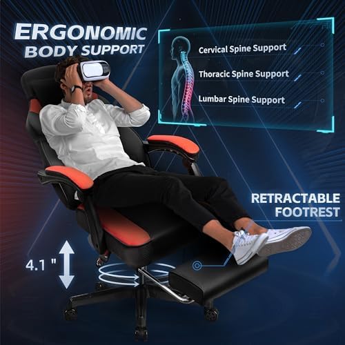 Gaming Chairs for Adults, Computer Chair with Footrest, High Back, Big and Tall Gamer Chair‘s with Massage Lumbar Support, 360° Swivel Height Adjustable Computer Chaires, Dark Red - Image 6