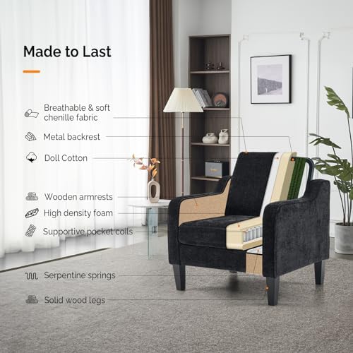 VINGLI Black Accent Chair, Chenille Upholstered Armchair for Living Room - Image 6
