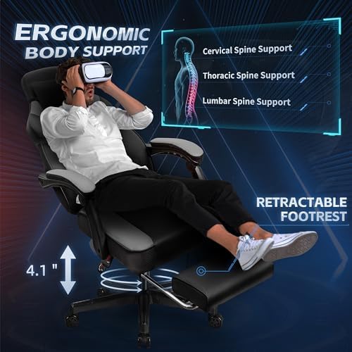 DL-win Gaming Chairs for Adults, Computer Chair with Footrest and High Back, Big and Tall Gamer Chair's with Massage Lumbar Support, 360° Swivel Height Adjustable Gaming Chair, Grey - Image 6