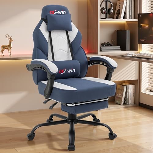 DL-win Video Gaming Chair for Adults, Computer Chair with Footrest and Ergonomic High Back, Big and Tall Gamer Chair with Massage Lumbar Support (Light Blue Fabric) - Image 7