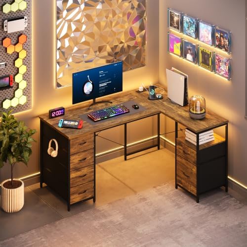 55 Inch L Shaped Office Desk with 6 Drawers & Type-C Port, Rustic Brown - Image 7