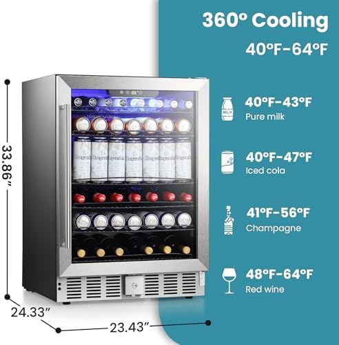 Antarctic Star 166 Can Beverage Refrigerator Cooler, 5.1 Cu.Ft Mini Fridge with Safety Lock, Beverage Cooler with Glass Door/LED Light/Adjustable Removable Shelves for Home/Office/Bar(Stainless Steel) - Image 7