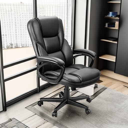 Furmax Office Executive Chair High Back Adjustable Managerial Home Desk Chair, Swivel Computer PU Leather Chair with Lumbar Support (1, Black) - Image 6