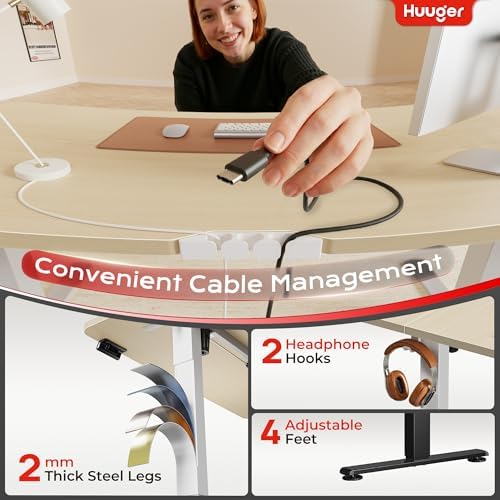 Huuger 55 X 24 Inch Electric Standing Desk with Power Outlets and USB-C Port, Height Adjustable Desk, Sit Stand Desk for Home Office, Computer & Gaming Desk with 3 Presets, Stable Steel Frame, Marple - Image 6
