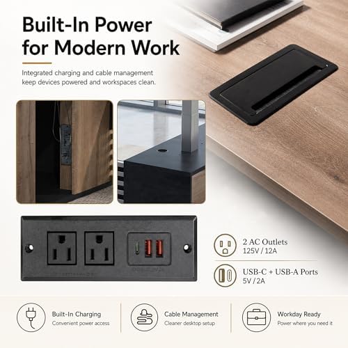 78.7" Executive Standing Desk with Locking Drawers and Charging Station - Image 6