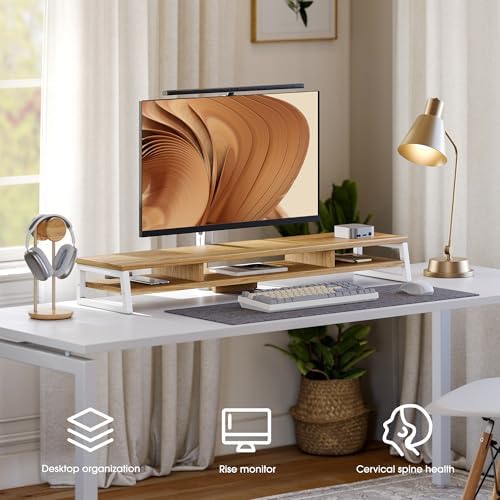 Fenge Dual Monitor Riser for Desk, Open Shelf with 3 Storage Compartments - Image 6