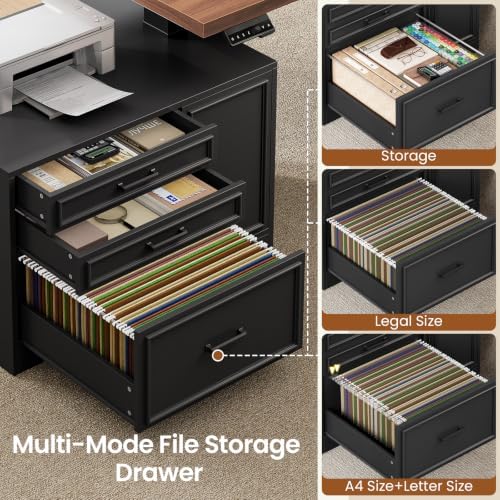 SEDETA Farmhouse L Shaped Electric Standing Desk with File Cabinet, 77 x 55'' Height Adjustable Home Office Computer Desk with 6 Drawers, Power Outlet, Sit Stand Desk, Black - Image 6