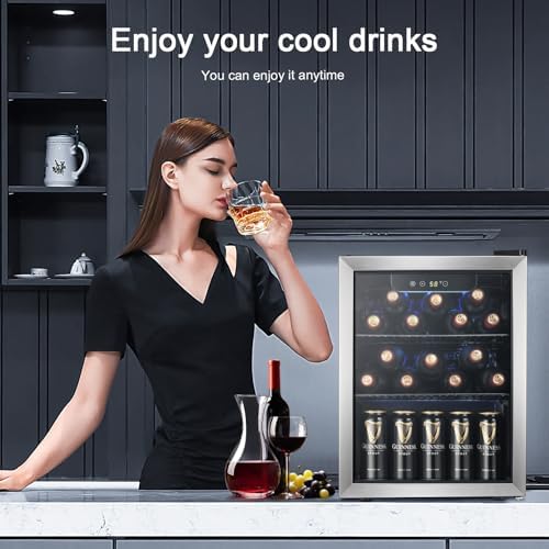 Antarctic Star 68 Can Beverage Refrigerator,Mini Fridge with with Stainless Steel Glass Door, Digital Temperature Display,Electronic Temperature Control, 1.7Cu.ft Silver - Image 7