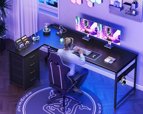 AODK 67" L Shaped Gaming Desk with 4 Drawers and Power Outlets, Black - Image 7