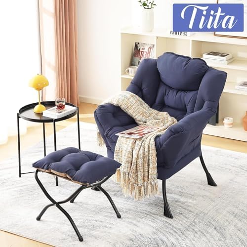 Tiita Lazy Chair with Ottoman, Comfy Reading Accent Chair, Navy - Image 6