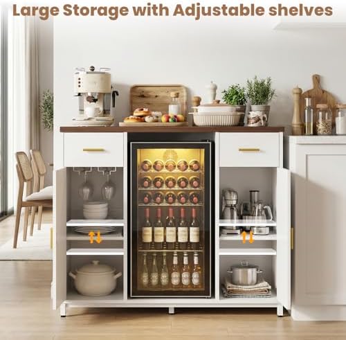 Unikito Coffee Bar Cabinet with Mini Fridge Space & Power Outlet, White - Image 7