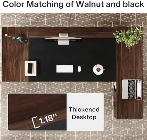 Tribesigns 78" L-Shaped Executive Desk, Large Office Desk with Drawers and File Cabinet, Modern Business Furniture for Home Office (Walnut & Black) - Image 6