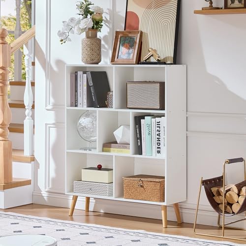 LEYAOYAO Cube Bookshelf, Mid-Century Modern Book Shelf with Legs, White - Image 7