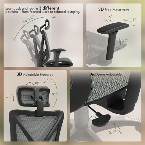 ELABEST Mesh Office Chair,Ergonomic Computer Desk Chair,Sturdy Task Chair- Adjustable Lumbar Support & Armrests,Tilt Function,Comfort Wide Seat,Swivel Home Office Chair (Eucalyptus) - Image 7