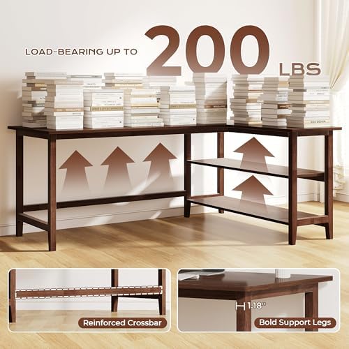 IOTXY 63" Reversible L-Shaped Office Desk with Storage Shelves, Walnut - Image 6