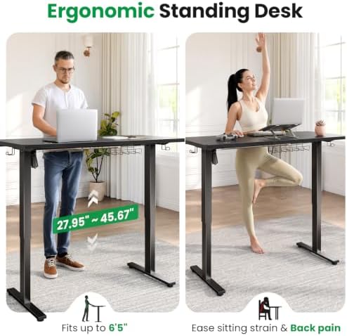 SIAGO Black 48x24 in Electric Standing Desk, 0.8 Inch Thick Tabletop - Image 7