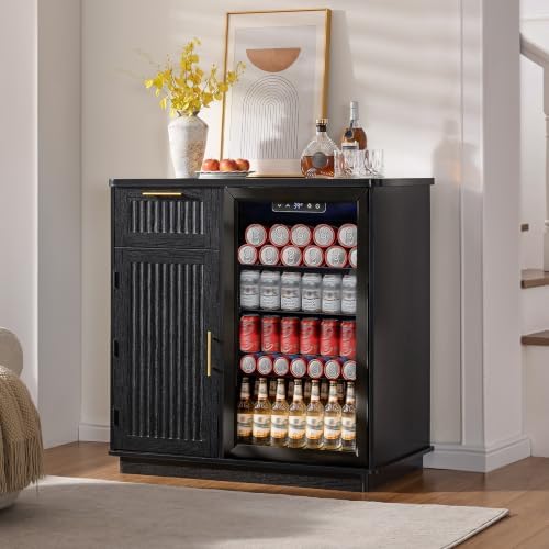 Okvnbjk Mini Fridge Cabinet with Storage & Power Outlet, Black - Image 7