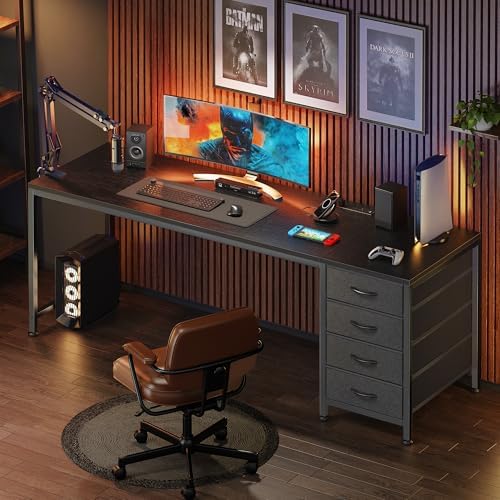 PRAISUN 63 Inch Computer Office Desk with Power Outelts and USB-C Port, Reversible Gaming Desk with 4 Fabric Drawers, Work Study Desk Work from Home, Black - Image 7