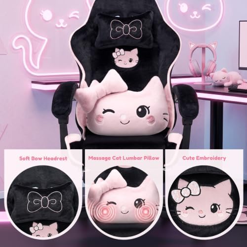 Black Pink Cat Gaming Chair,Ultra Soft Cute Microplush Fleece Desk Chair - Image 7