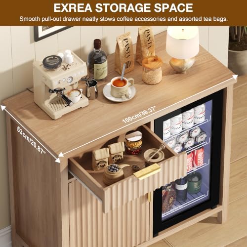 knoworld Mini Fridge Cabinet, 39.3" Fluted Coffee Bar with Mini Fridge Space, Natural - Image 6