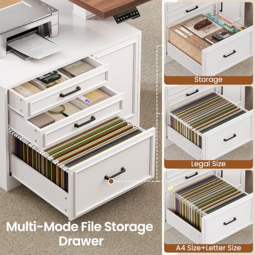 SEDETA Farmhouse L Shaped Electric Standing Desk with File Cabinet, 77 x 55'' Height Adjustable Home Office Computer Desk with 6 Drawers, Power Outlet, Sit Stand Desk, White - Image 6