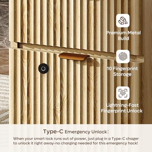 Bestier 55" Desk with Fingerprint Lock & Charging, Keyboard Tray, Oak - Image 6