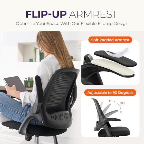NEO CHAIR Office Desk Chair, Ergonomic Mesh with Flip-Up Arms, Dark Black - Image 6