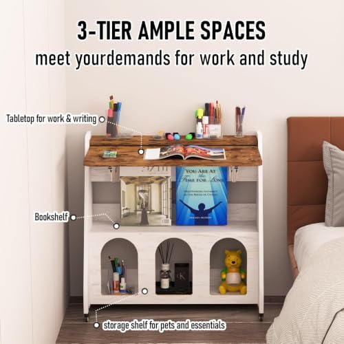 Portable Desk on Wheels, Farmhouse Rolling Computer Desk, Mobile Workstation Rolling Laptop Cart with Storage and Wheels for Home Office Small Space(Rustic Brown) - Image 6
