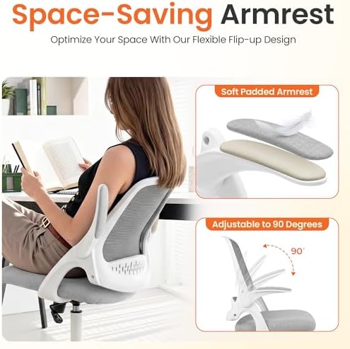 NEO CHAIR Office Computer Chair Ergonomic Mesh Back Flip-Up Arms, Grey - Image 6