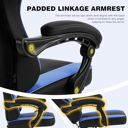 Gaming Chair for Adults, Video Game Chair with Footrest, PU Leather, Blue - Image 6
